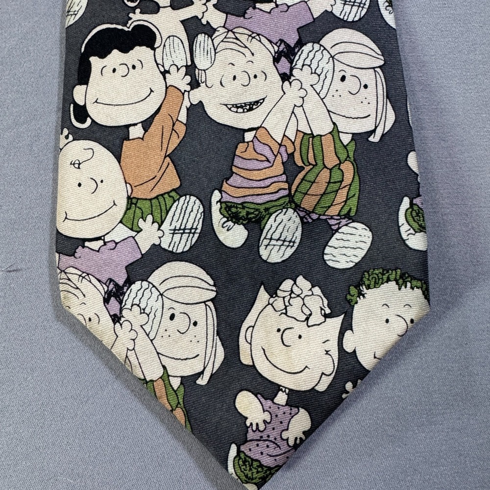 Vintage Cervantes Peanuts Silk Tie Mens Charlie Brown Snoopy Made in USA Black - Picture 5 of 8